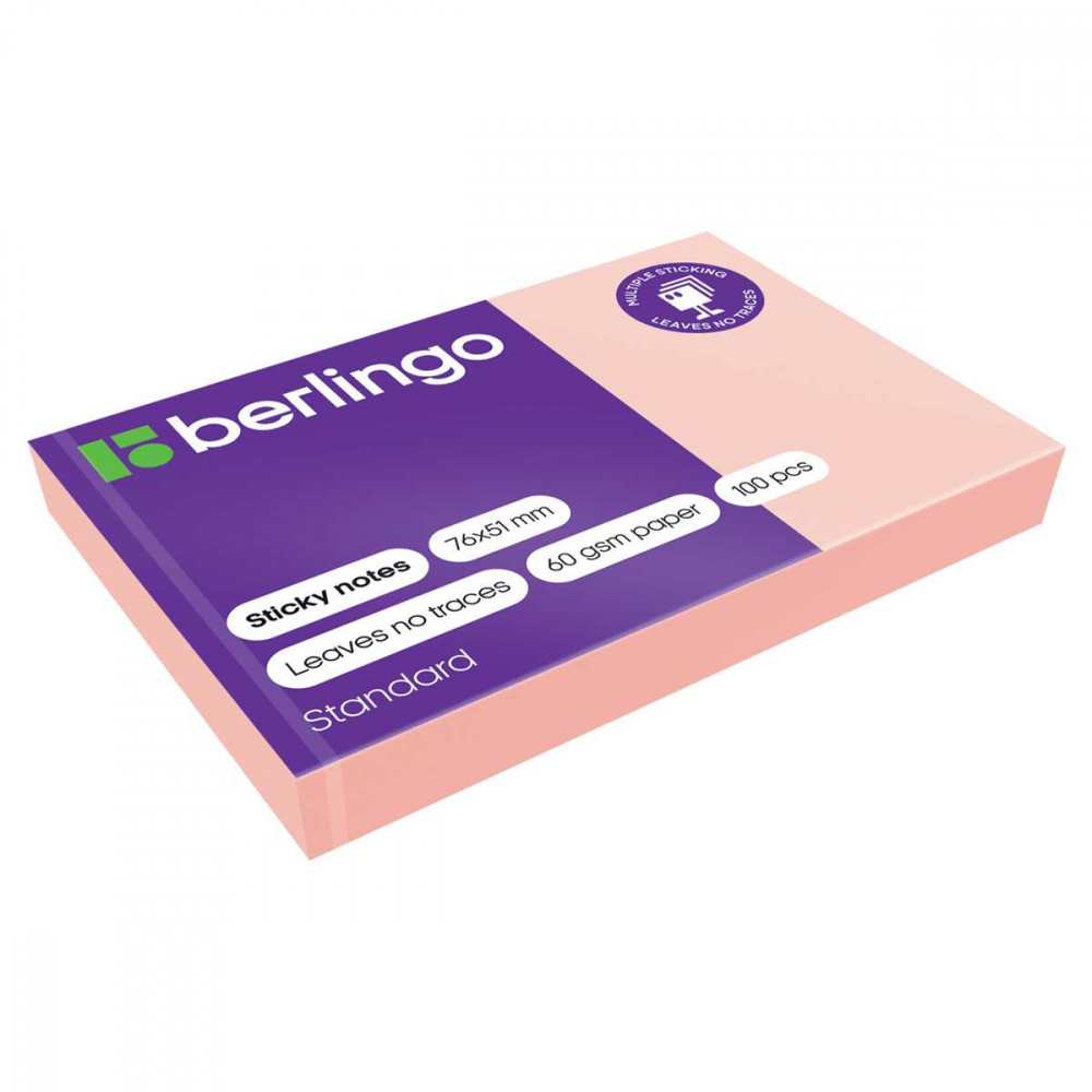 Блок 76*51 Berlingo Standard 100л., клейкий, розовый (HN7651SR)(1/12/144)
