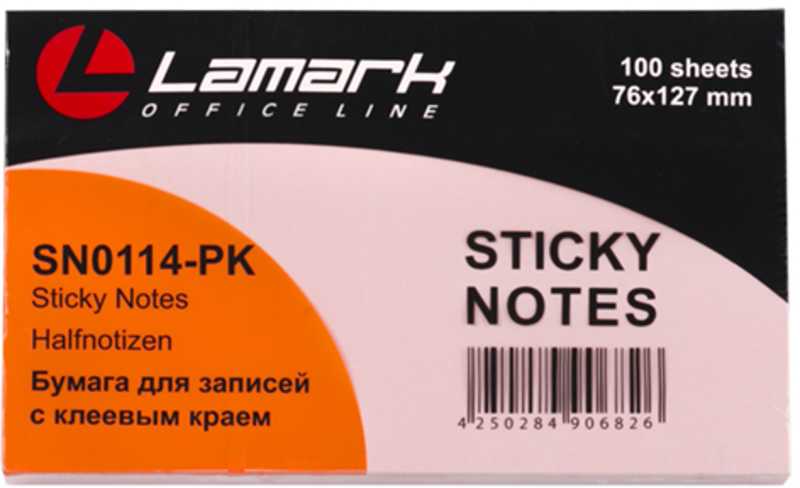 Блок 76*127 LAMARK 100л., клейкий, розовая пастель (SN1114-PK)(1/12/144)