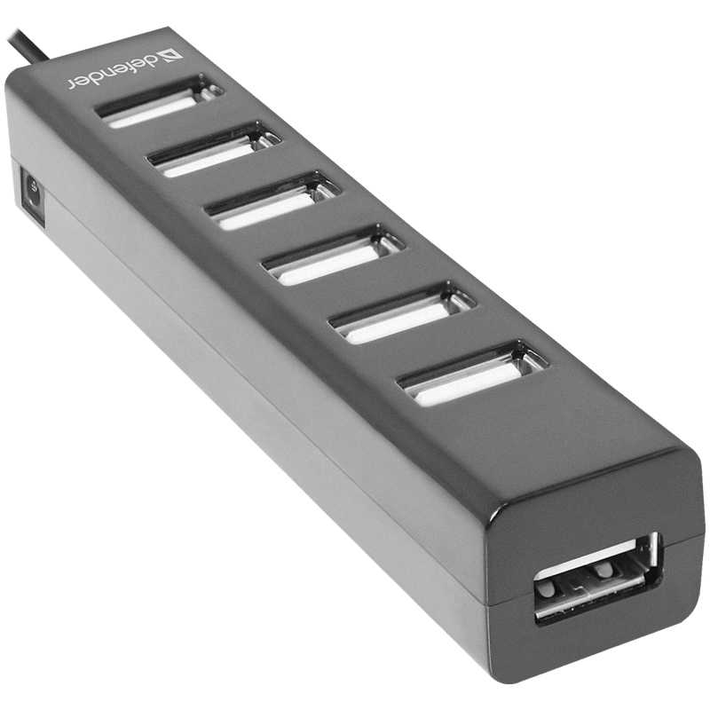 Разветвитель USB Defender Quadro Swift USB2.0  7портов, черный (83203)(1)