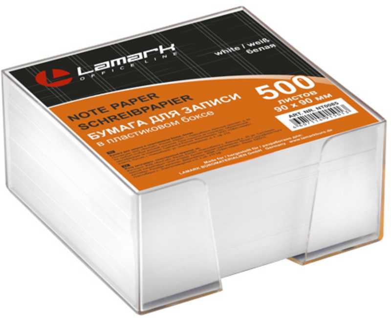 Блок 90*90 LAMARK 500л., белый, в прозр.пластик.боксе (NT0085)(1/18)