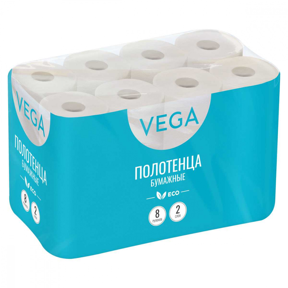 Полотенца бум Vega 8шт/уп.  2сл., 12м/рул., рулон тисн., цвет естествен.волокна (374465)(1/3/120)PS