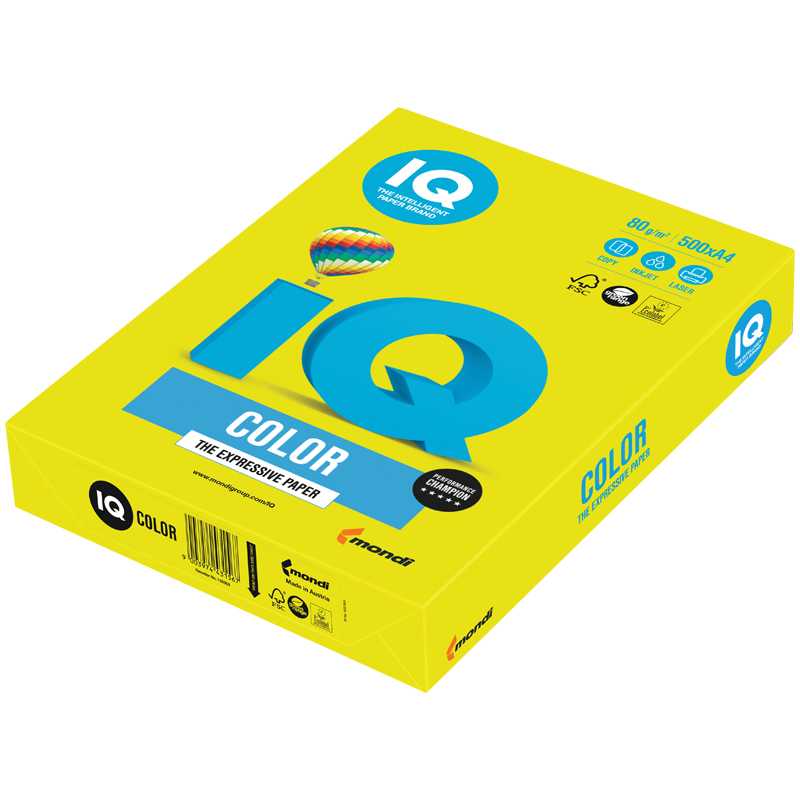 Бумага цвет. А4 80г/м2 500л. IQ Color neon жёлтый неон (NEOGB)(1/5)
