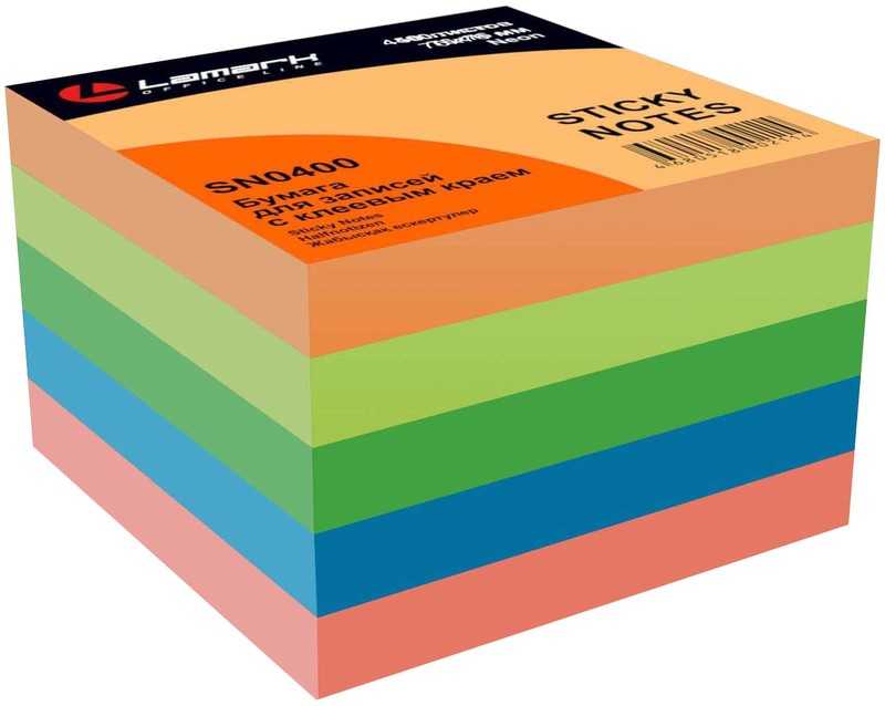 Блок 76*76 LAMARK 400л., 5цв., клейкий, неон (SN0400)(1/72)