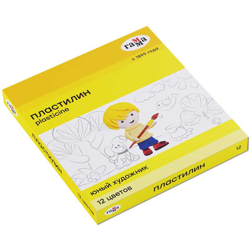 Пластилин Гамма 12цв. Юный художник со стеком, картон.уп.(280045)(1/16)