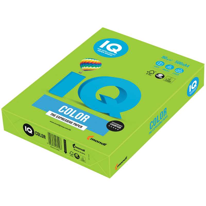 Бумага цвет. А4 80г/м2 500л. IQ Color intensive ярко-зелёный (MA42)(1/5)