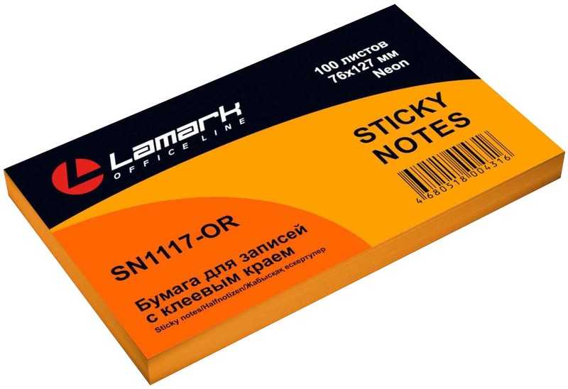 Блок 76*127 LAMARK 100л., клейкий, оранжевая неон (SN1117-OR)(1/12/144)