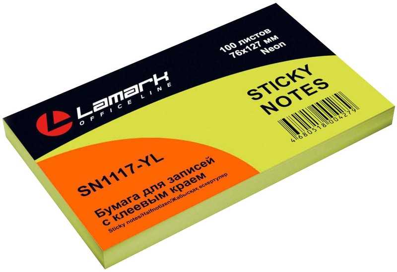 Блок 76*127 LAMARK 100л., клейкий, желтая неон (SN1117-YL)(1/12/144)